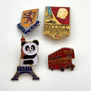 Vintage Set of Four European Travel Collectible Pins London Paris & More